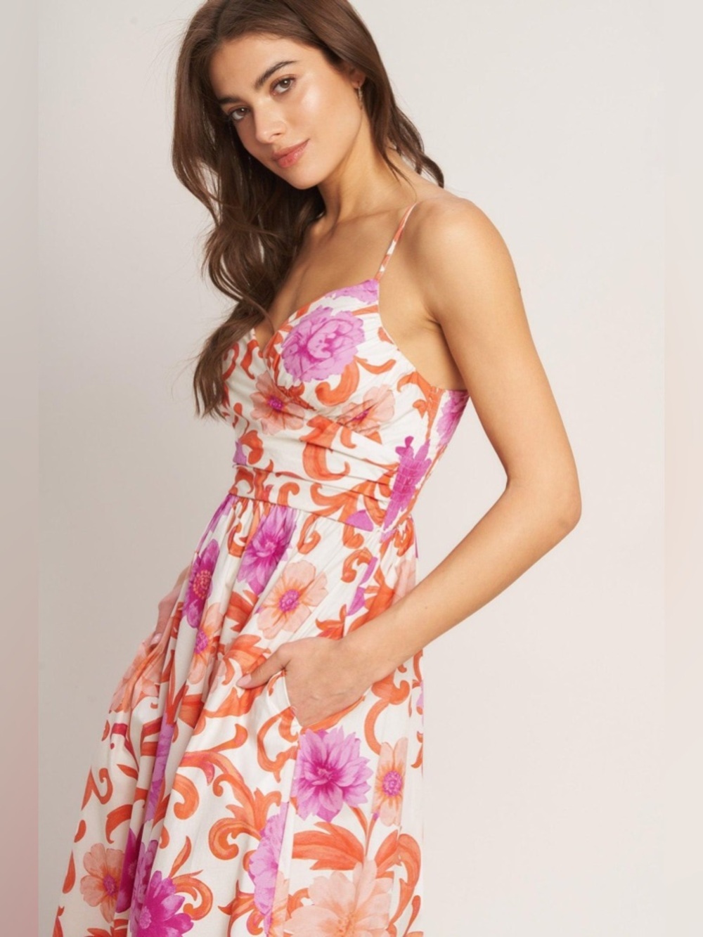 Flying Tomatoe VACAY BLOOM WOVEN MIDI DRESS Medium - Picture 3 of 7
